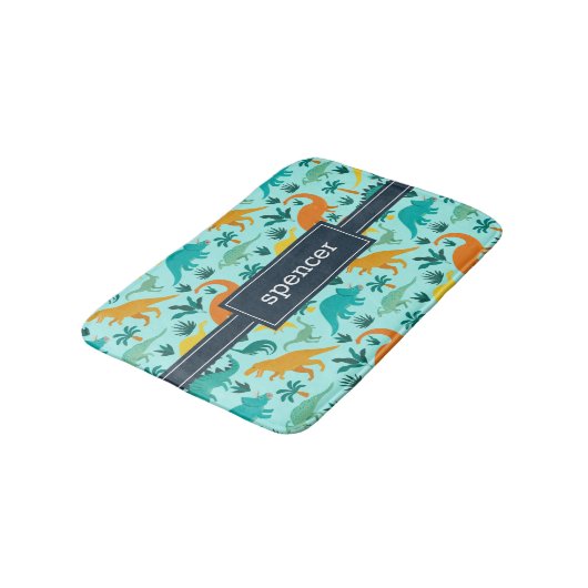 Aqua | Kinder naam van het kleurrijke dinosauruspa Badmat (Gekanteld)