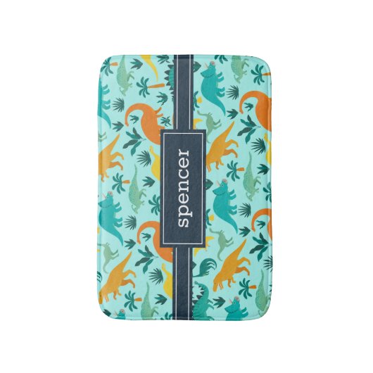 Aqua | Kinder naam van het kleurrijke dinosauruspa Badmat (Voorkant Verticaal)