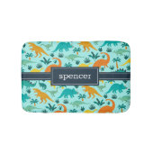 Aqua | Kinder naam van het kleurrijke dinosauruspa Badmat (Voorkant)