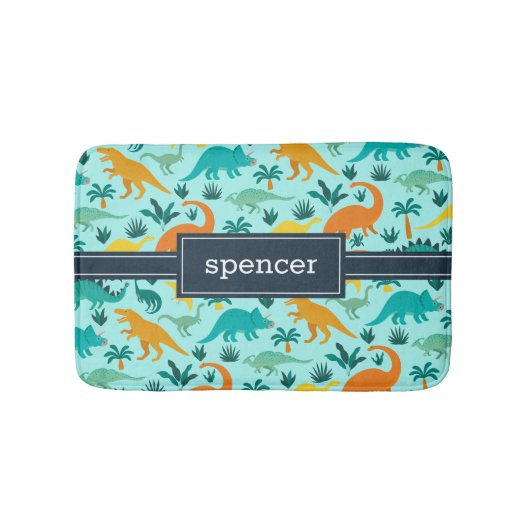 Aqua | Kinder naam van het kleurrijke dinosauruspa Badmat (Voorkant)