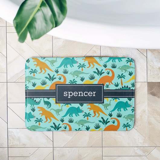 Aqua | Kinder naam van het kleurrijke dinosauruspa Badmat
