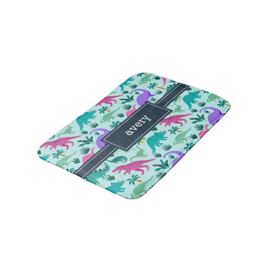 Aqua | Kinder naam van het kleurrijke dinosauruspa Badmat (Gekanteld)