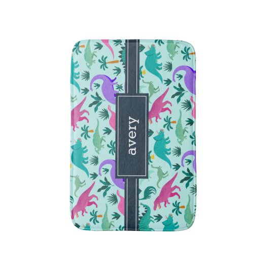 Aqua | Kinder naam van het kleurrijke dinosauruspa Badmat (Voorkant Verticaal)