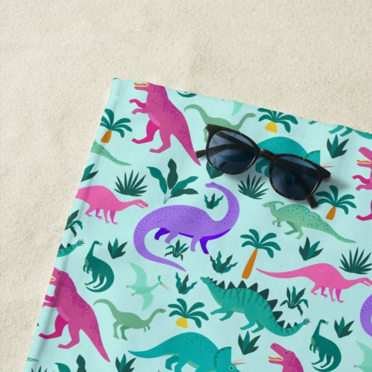 Aqua | Kinder naam van het kleurrijke dinosauruspa Strandlaken (In situ)