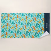 Aqua | Kinder naam van het kleurrijke dinosauruspa Strandlaken (Voorkant)