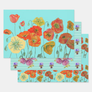 Aqua Klaprozen Bloem Bloemrijk Aquarel  Inpakpapier Vel