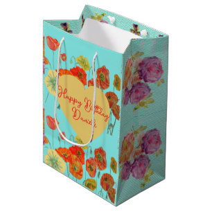 Aqua Klaprozen Bloem Bloemrijk Aquarel  Medium Cadeauzakje