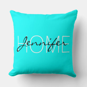 Aqua kleur home monogram kussen