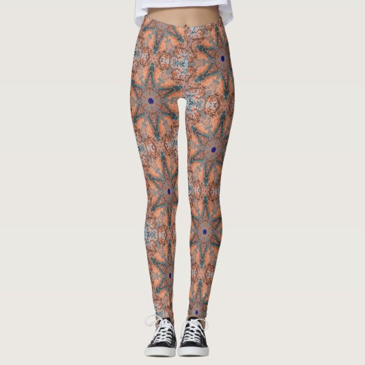 Aqua koraal caleidoscoop01 leggings (Voorkant)