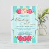 Aqua, Koraal en Goud, Bloemen, Uitnodigingen voor  (Staand voorkant)