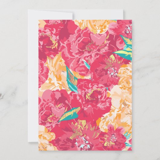 Aqua, Koraal en Goud, Bloemen, Uitnodigingen voor  (Achterkant)