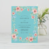 Aqua Koraal Wilde Bloemen Bruiloft Kaart (Staand voorkant)