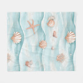 Aqua Kust Schelpen & Glinsterende Zeester (4) Fleece Deken (Voorkant (Horizontaal))