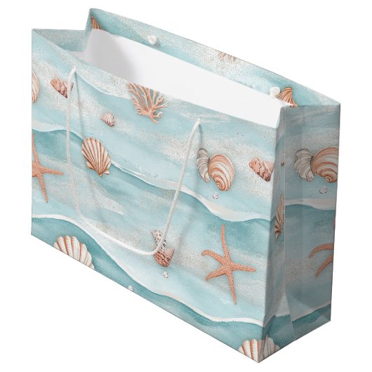 Aqua Kustschelpen & Glinsterende Zeester (4) Groot Cadeauzakje (Voorkant Gekanteld)