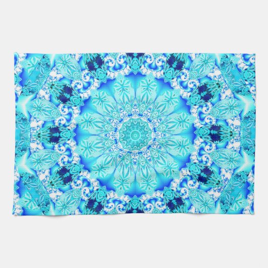 Aqua Lace, Delicate, Abstract Mandala Theedoek (Horizontaal)