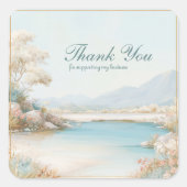 Aqua Lake Pastel Landscape Wildflower Gold Frame Vierkante Sticker (Voorkant)