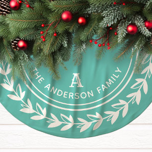 Aqua Laurel Wreath Familie Initiaal Kerst Kerstboom Rok