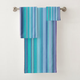 Aqua, Lavender en Blue Stripes Bad Handdoek