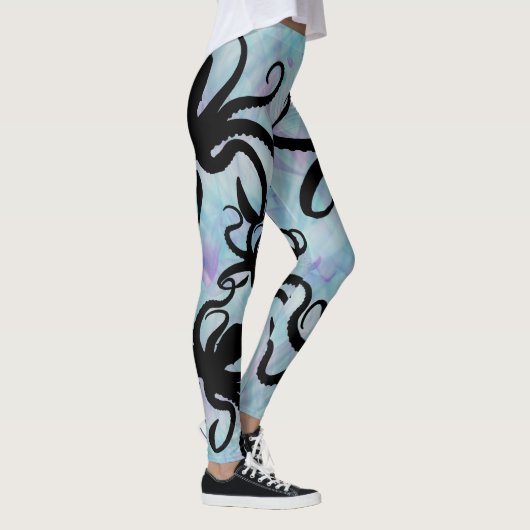 Aqua Lavender Octopus Silhouette Leggings (Rechts)