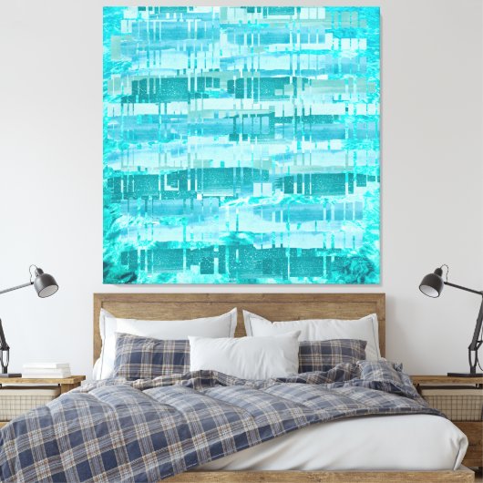 Aqua Layered Ocean Abstract – Modern Turquoise  Canvas Afdruk (Insitu (Slaapkamer))