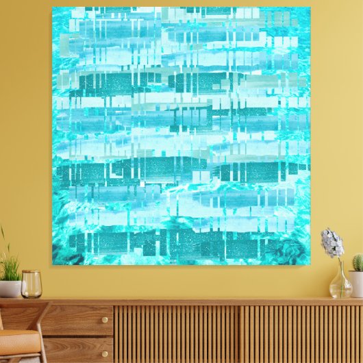 Aqua Layered Ocean Abstract – Modern Turquoise  Canvas Afdruk (Insitu (Woonkamer))