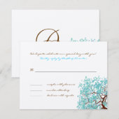 Aqua Leaves Brown Tree Monogram Response Kaart (Voorkant / Achterkant)