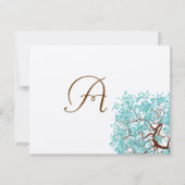 Aqua Leaves Brown Tree Monogram Response Kaart (Achterkant)