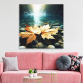 Aqua Leaves Canvas Afdruk (Insitu (Woonkamer))