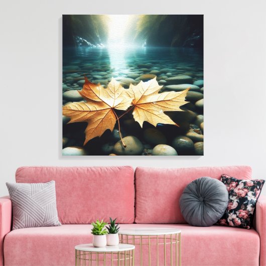 Aqua Leaves Canvas Afdruk (Insitu (Woonkamer))