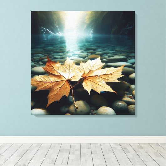 Aqua Leaves Canvas Afdruk (Insitu (Houten vloer))