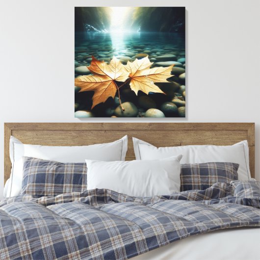 Aqua Leaves Canvas Afdruk (Insitu (Slaapkamer))