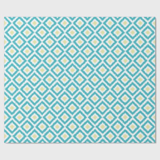 Aqua Lemon Diamonds Ikat Pattern Cadeaupapier (Vlak)
