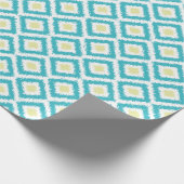 Aqua Lemon Diamonds Ikat Pattern Cadeaupapier (Hoek)