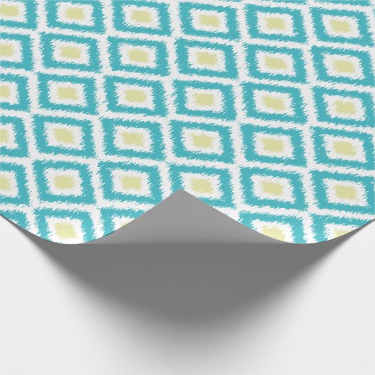 Aqua Lemon Diamonds Ikat Pattern Cadeaupapier (Hoek)