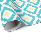 Aqua Lemon Diamonds Ikat Pattern Cadeaupapier (Rol Hoek)