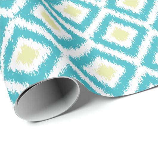 Aqua Lemon Diamonds Ikat Pattern Cadeaupapier (Rol Hoek)