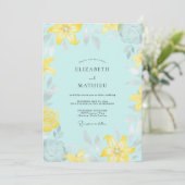 Aqua Lemon Lily Bruiloft Kaart (Staand voorkant)