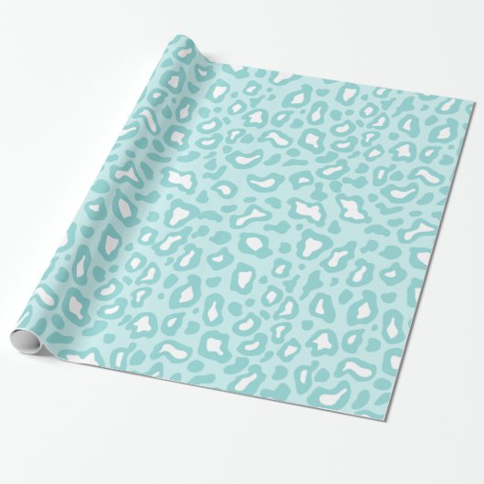 Aqua Leopard-inpakpapier Cadeaupapier (Uitgerold)