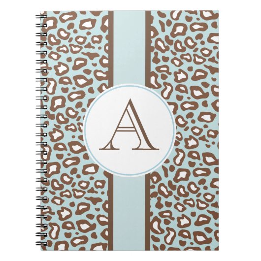 Aqua Leopard Monogram Journal Notitieboek Cadeau (Voorkant)