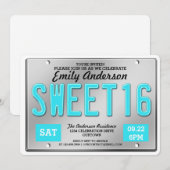 Aqua Licence Bord Sweet 16 Party Invitations Kaart (Voorkant / Achterkant)