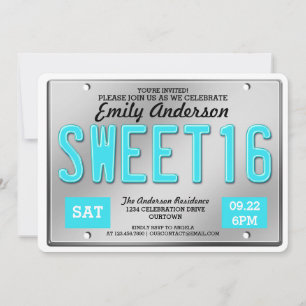 Aqua Licence Bord Sweet 16 Party Invitations Kaart
