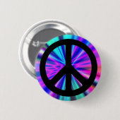 Aqua lichtshow met vredesteken ronde button 5,7 cm (Voorkant /achterkant)