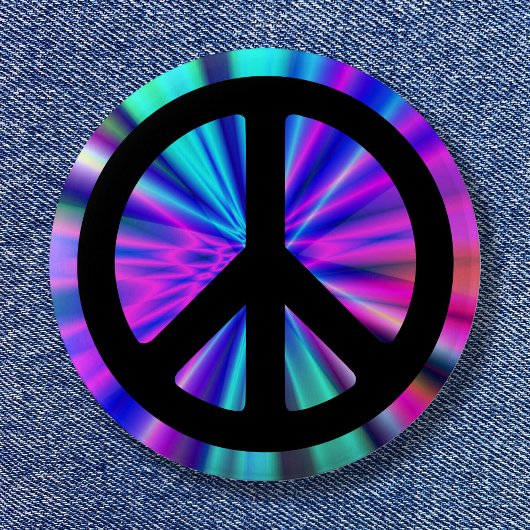 Aqua lichtshow met vredesteken ronde button 5,7 cm