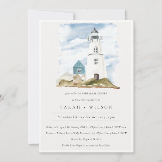 Aqua Lighthouse Mountain Rehearsal Dinner Invite Bedankkaart (Voorkant)