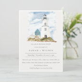 Aqua Lighthouse Mountain Rehearsal Dinner Invite Bedankkaart (Staand voorkant)
