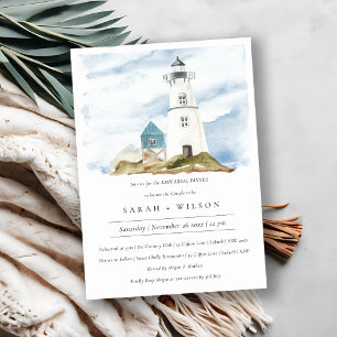 Aqua Lighthouse Mountain Rehearsal Dinner Invite Bedankkaart