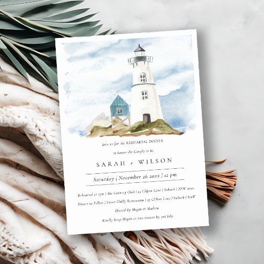 Aqua Lighthouse Mountain Rehearsal Dinner Invite Bedankkaart