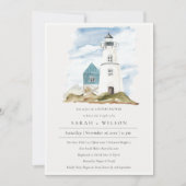 Aqua Lighthouse Mountains Couples Shower Invite Bedankkaart (Voorkant)