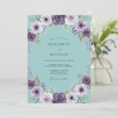 Aqua Lila Anemone Bruiloft Kaart (Staand voorkant)