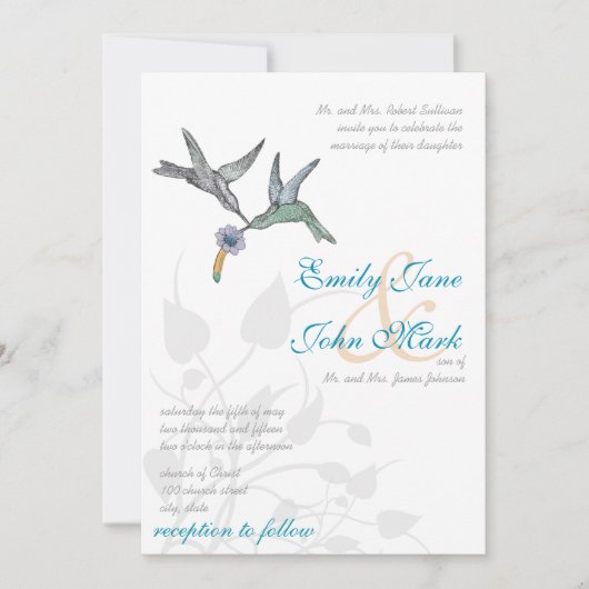 Aqua Lila koraal - Uitnodiging tot bruiloft (Voorkant)